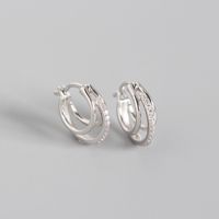 S925 Sterling Silver Geometric Three-ring Diamond Ear Buckle Silver Earrings sku image 2