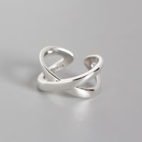 S925 Sterling Silver Ring Korean Smooth Cross Open Ring Personality Joint Ring sku image 1