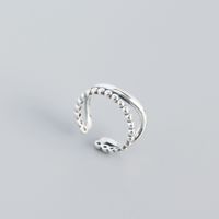Design Sense S925 Sterling Silver Geometric Double Wave Small Round Bead Retro Ring sku image 1