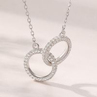 Collar De Plata Con Colgante De Anillo Doble De Diamante Completo De Diseño Femenino Coreano S925 Al Por Mayor sku image 2
