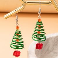 Christmas Day New Green Christmas Tree Spiral Ear Hook Geometric Beaded Pendant Earrings main image 5