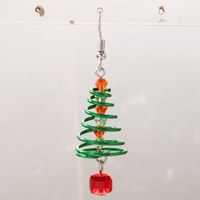 Jour De Noël New Green Christmas Tree Spiral Ear Hook Boucles D&#39;oreilles Pendantes Géométriques Avec Perles main image 7
