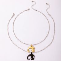 Jewelry Alloy Peach Heart Double Necklace Irregular Round Bead Chain Necklace sku image 1