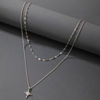 New Silver Oval Geometric Buckle Octagonal Light Star Pendant Necklace Wholesale sku image 2