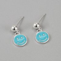 Korea Earrings 925 Sterling Silver Blue Epoxy Smiley Earrings Wholesale sku image 1