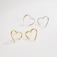Korean Imported Ins Designer Model S925 Loving Heart In Sterling Silver Hollow Shape Peach Heart Line Personalized Ear Studs sku image 1