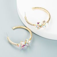 Cross-border Simple Alloy Inlaid Color Rhinestone Flower Earrings Trend High-end Sense C-shaped Earring sku image 4
