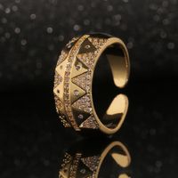 Fashion Jewelry Copper Plated Real Gold Micro-inlaid Zircon Triangle Geometric Tail Ring main image 1