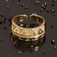 Fashion Jewelry Copper Plated Real Gold Micro-inlaid Zircon Triangle Geometric Tail Ring main image 3