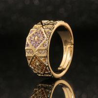 Jewelry Copper Plated Real Gold Micro-inlaid Zircon Ring Geometric Temperament Ring main image 2