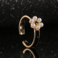 European And American Jewelry Copper Plated Real Gold Dripping Oil Flower Pearl Geometric Tail Ring main image 5