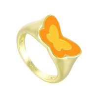 European And American Fashion Butterfly Drop Oil Ring Copper Plating 18k Real Gold Ring Ins Style Retro Dark And Light Two-color Jewelry main image 6