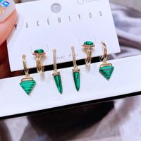 Yakemiyou Fashion Geometric Copper Inlaid Gemstone Artificial Gemstones Earrings main image 5
