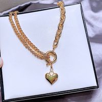 Heart-shaped Necklace Copper Plated Gold Fashion Asymmetrical Clavicle Chain Jewelry main image 6