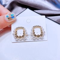 Korean Zircon Imitation Pearl Square Copper Earrings Wholesale main image 3