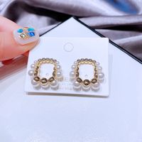 Korean Zircon Imitation Pearl Square Copper Earrings Wholesale main image 4
