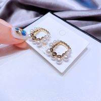 Korean Zircon Imitation Pearl Square Copper Earrings Wholesale main image 5