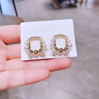 Korean Zircon Imitation Pearl Square Copper Earrings Wholesale main image 6