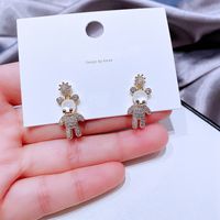 Fashion Cute Bear Zircon Micro-inlaid Copper Earrings Wholesale main image 6
