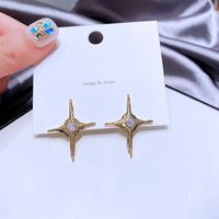 High-grade Ins Cold Cross Eight-pointed Stars Stud Earrings Female Copper Plating K Gold Fashion Zircon Earrings Cross-border Sold Jewelry main image 3