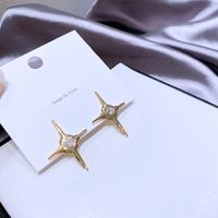 High-grade Ins Cold Cross Eight-pointed Stars Stud Earrings Female Copper Plating K Gold Fashion Zircon Earrings Cross-border Sold Jewelry main image 1