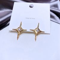 High-grade Ins Cold Cross Eight-pointed Stars Stud Earrings Female Copper Plating K Gold Fashion Zircon Earrings Cross-border Sold Jewelry main image 4