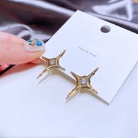 High-grade Ins Cold Cross Eight-pointed Stars Stud Earrings Female Copper Plating K Gold Fashion Zircon Earrings Cross-border Sold Jewelry main image 5