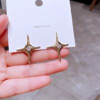 High-grade Ins Cold Cross Eight-pointed Stars Stud Earrings Female Copper Plating K Gold Fashion Zircon Earrings Cross-border Sold Jewelry main image 6