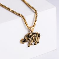 Retro Punk Style Thai Elephant Vacuum Plating 18k Gold Black Stainless Steel Pendant Necklace main image 3