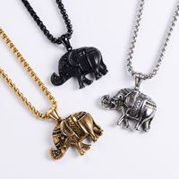 Retro Punk Style Thai Elephant Vacuum Plating 18k Gold Black Stainless Steel Pendant Necklace main image 4