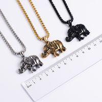 Retro Punk Style Thai Elephant Vacuum Plating 18k Gold Black Stainless Steel Pendant Necklace main image 5