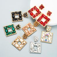 Fashion Flower Diamond Alloy Artificial Gemstones Earrings main image 3