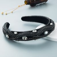 Heming Headband Wholesale Cross-border European And American Heavy Industry Trend Super Flash Rhinestone Sponge Headband Wide Edge Velvet Pearl Headband main image 1