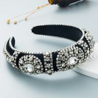 Fashion Velvet Rhinestone Glass Diamond Wide-sided Sponge Hair Accessories Retro Headband main image 5
