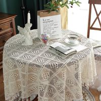 Retro Knitted Hollow Round Tablecloth Beige Tassel Crochet Table Mat Finished Tablecloth main image 4