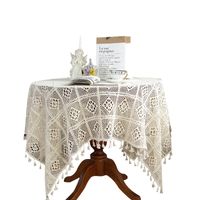 Retro Knitted Hollow Round Tablecloth Beige Tassel Crochet Table Mat Finished Tablecloth main image 6