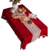 Polyester Fiber Knitted Jacquard Red Deer White Tassel Christmas Rectangular Tablecloth main image 6