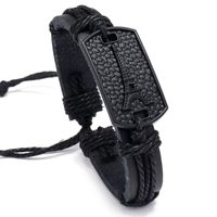 Simple Pull Adjustment Black Leather Bracelet Wholesale main image 2