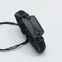 Simple Pull Adjustment Black Leather Bracelet Wholesale main image 4