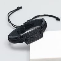 Simple Pull Adjustment Black Leather Bracelet Wholesale main image 5