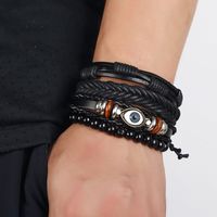 Pulsera De Ojo Trenzado De Cuero Negro Con Combinación De Cuatro Piezas Retro Diy main image 6