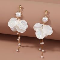 2020 Elegant Women's Pearl Petal Earrings Long Tassel Exquisite Fashion Korean Earrings In Stock Wholesale main image 4
