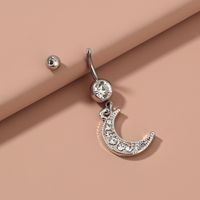 Hot Fashion Belly Ring Moon Jeweled Pendant Stainless Steel Navel Stud Factory Direct Sales main image 5