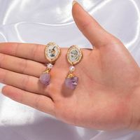 European And American Retro Earrings Round White Color Small Shell Earrings Purple Natural Stone Earrings Factory In Stock Wholesale Female main image 3