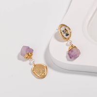 European And American Retro Earrings Round White Color Small Shell Earrings Purple Natural Stone Earrings Factory In Stock Wholesale Female main image 5
