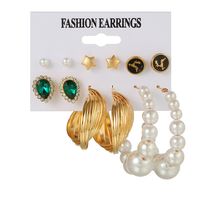 European And American Popular Fashion 6 Pairs Geometric Fawn Stud Earrings Set Women's Exaggerated Geometry Pearl Twist Xingx Earrings main image 3