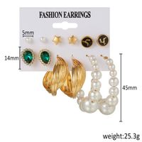 European And American Popular Fashion 6 Pairs Geometric Fawn Stud Earrings Set Women's Exaggerated Geometry Pearl Twist Xingx Earrings main image 6