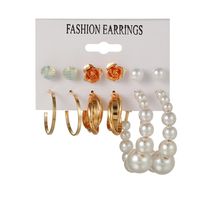 Retro Twisted Geometric Pearl String Rose Pearl Metal 6 Pairs Stud Earring Set main image 3