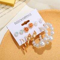 Retro Twisted Geometric Pearl String Rose Pearl Metal Juego De 6 Pares De Aretes Con Perno main image 1