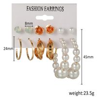 Retro Twisted Geometric Pearl String Rose Pearl Metal 6 Pairs Stud Earring Set main image 6